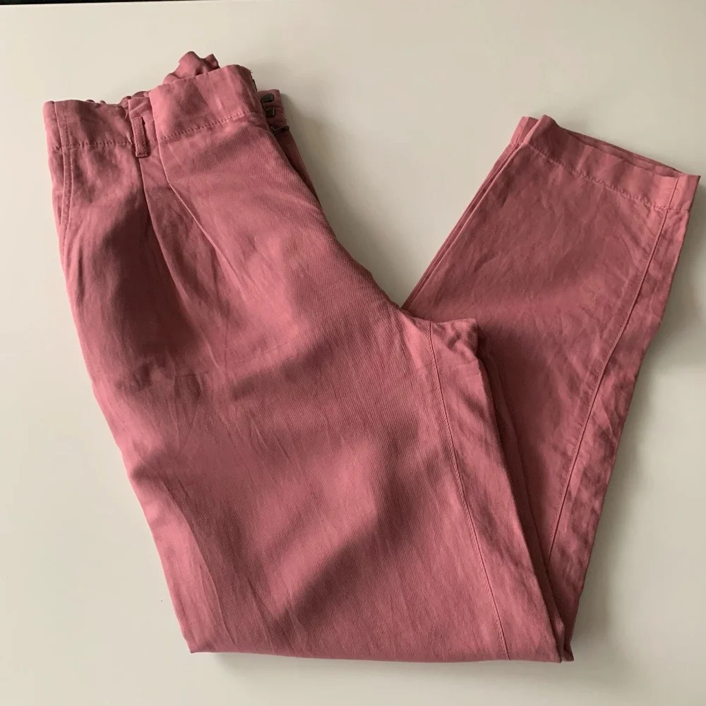 Ann Taylor Linen Pink Paperbag Waist Pleated Front Straight Leg Pants Size MT